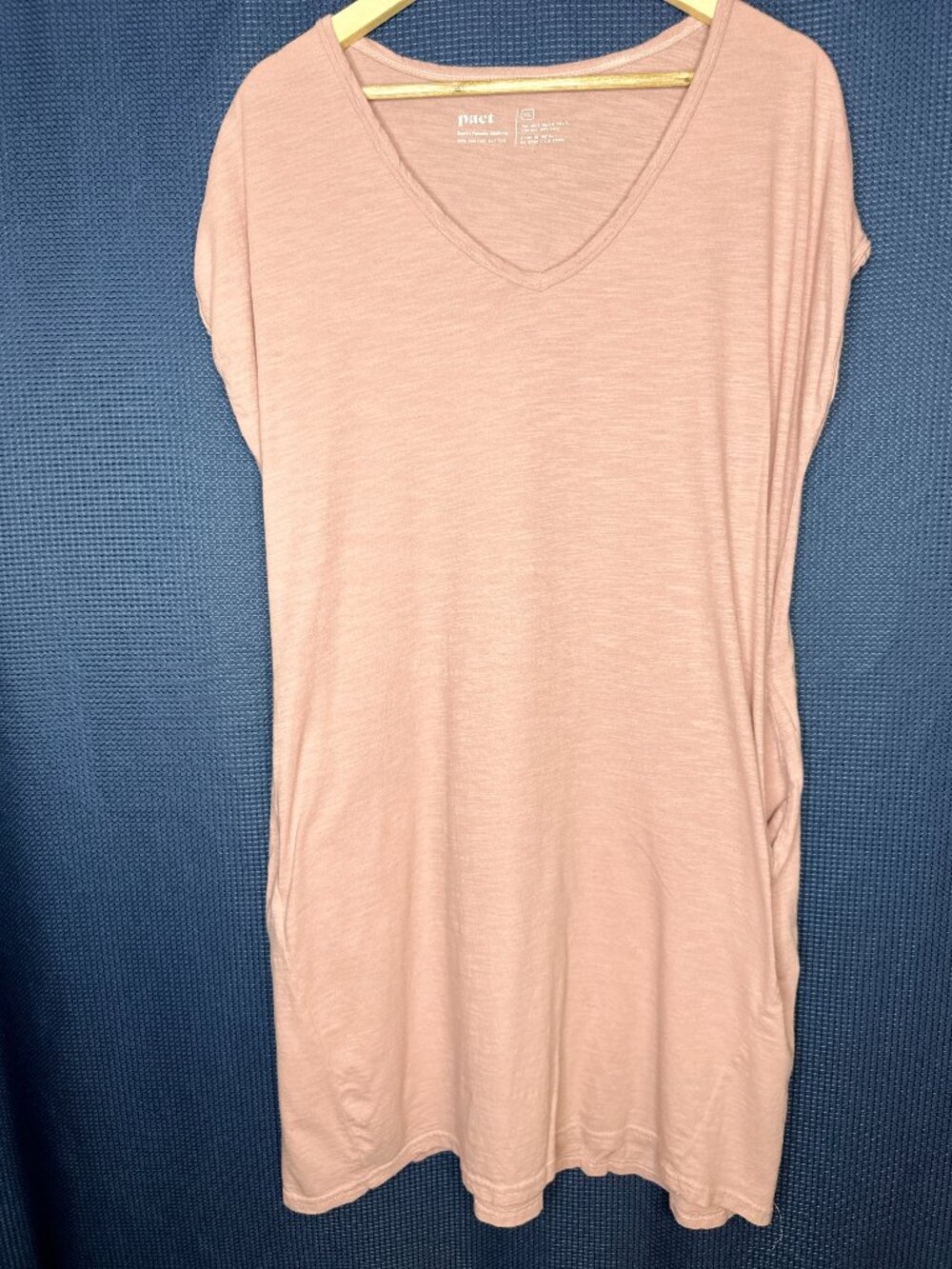 Pact V-Neck Tunic Pink Dress Pockets XLARGE Minimalist Boxy Leisure Sustainable